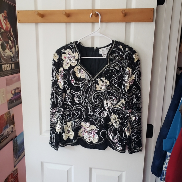 Vintage Oleg Cassini Black Tie Formal Sequin Top - Picture 1 of 7